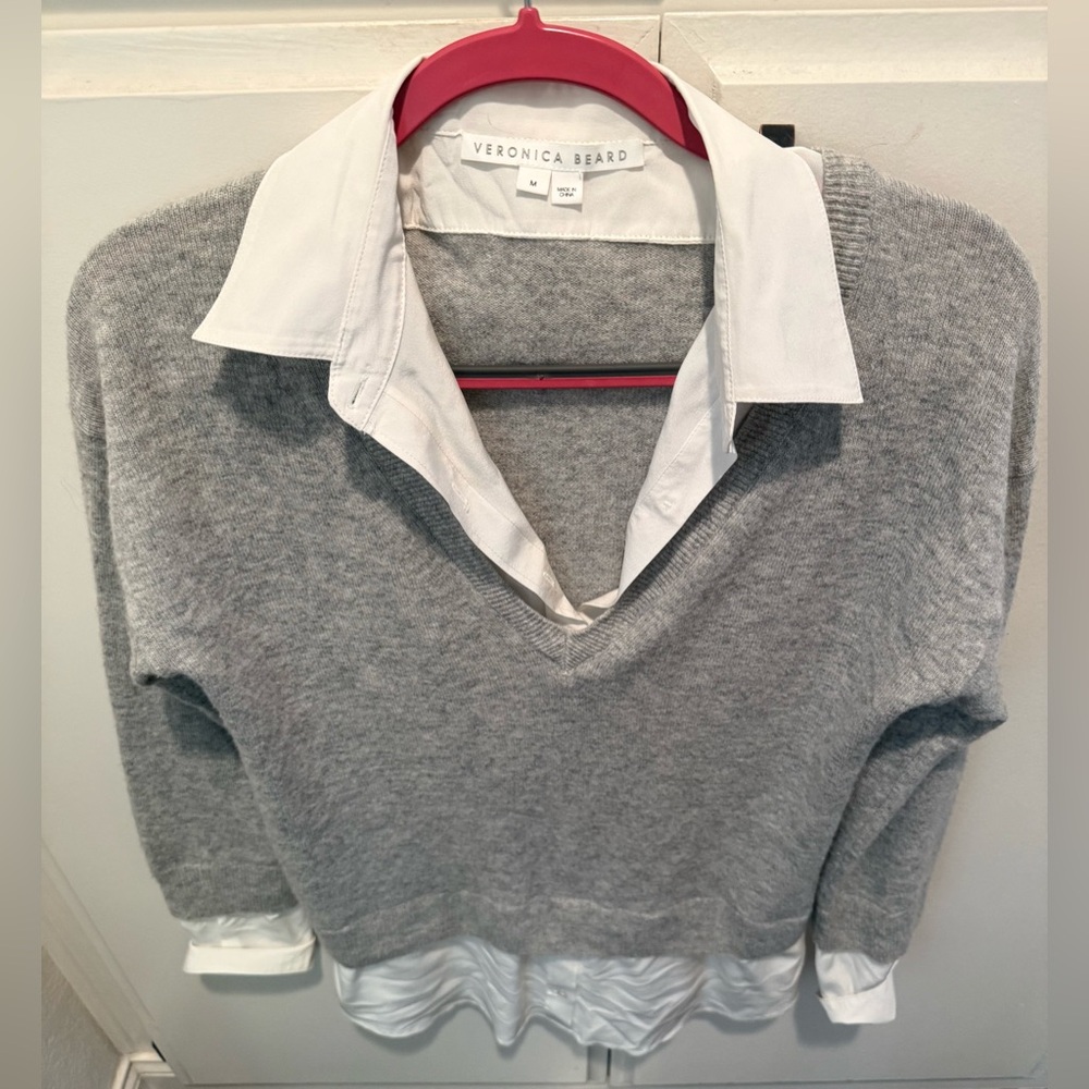 Veronica Beard Heather Gray V-Neck Sweater